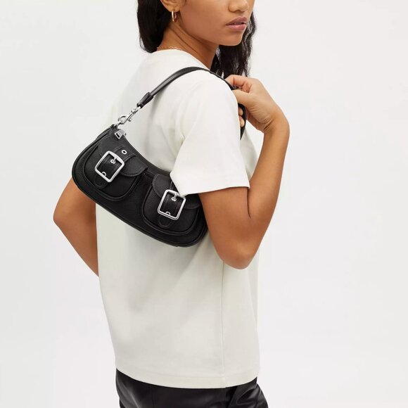 NWT Coach CM079 Leather Ashton Baguette shoulder bag Silver Black *SEALED* - Picture 3 of 10